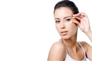 Brunette woman pinching skin after having dermal fillers Manchester